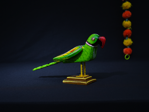 Wooden Hand Painted Parrot Idol For Showpiece