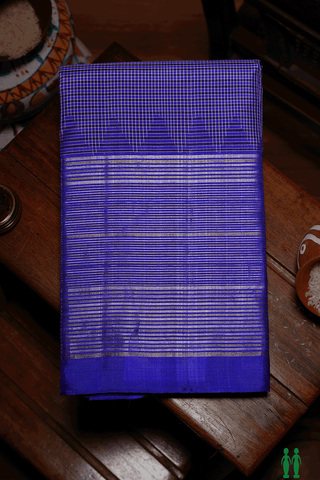 Small Checks Design Shades Of Blue Kanchipuram Silk Saree