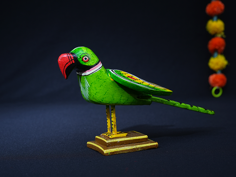 Wooden Hand Painted Parrot Idol For Showpiece