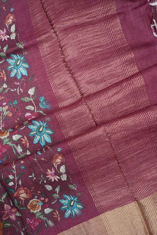 Allover Floral Printed Berry Purple Tussar Silk Saree