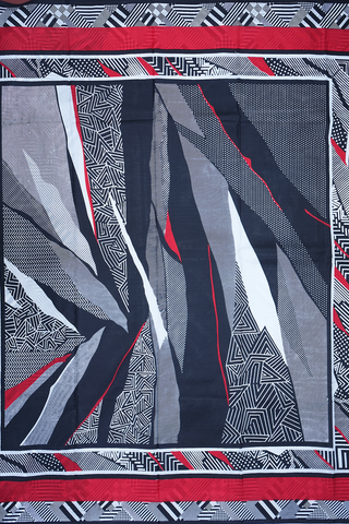 Allover Geometric Pattern Black And White Printed Silk Saree