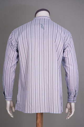 Stripes With Inside Yoke Lavender Linen Cotton Short Kurta