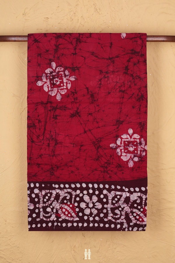 Sungudi Cotton Saree In Red With Printed Design
