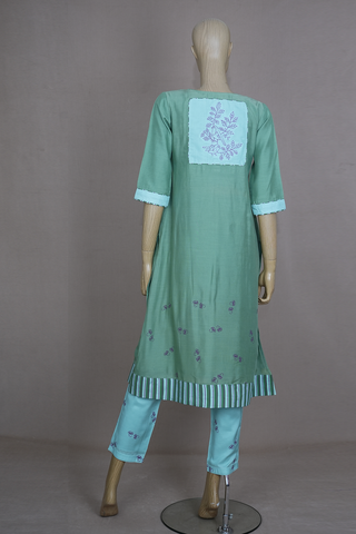 Round Neck Embroidery Green And Blue Muslin Silk Salwar Set