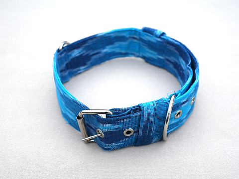 Capri Blue Ikat Cotton Dog Collar With Rope Set