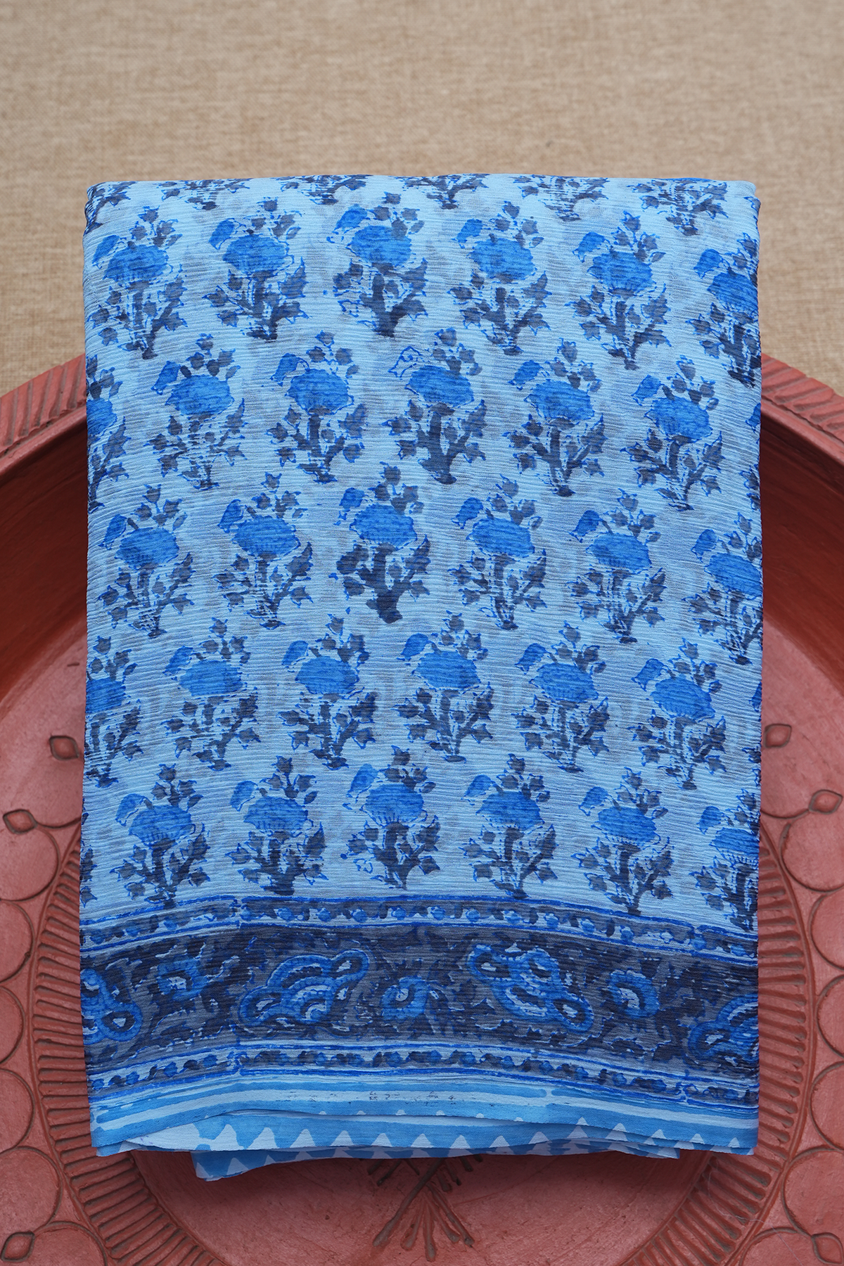Floral Printed Design Pastel Blue Chiffon Saree