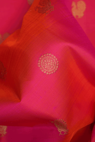 Floral And Peacock Buttas Hot Pink Kanchipuram Silk Saree