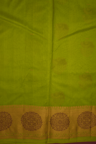 Floral Threadwork Motifs Pear Green Raw Silk Saree
