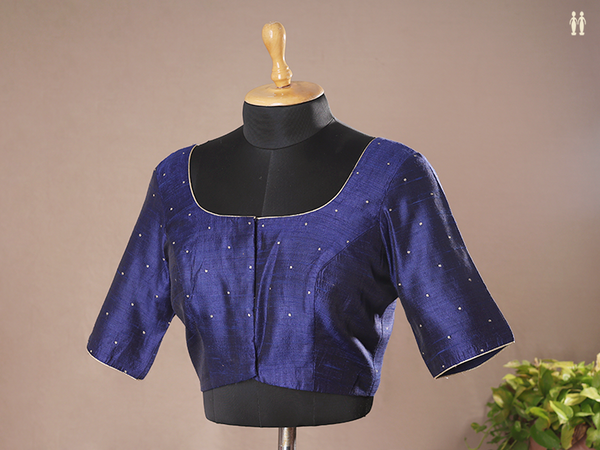 Zari Buttis Oxford Blue Raw Silk Readymade Blouse