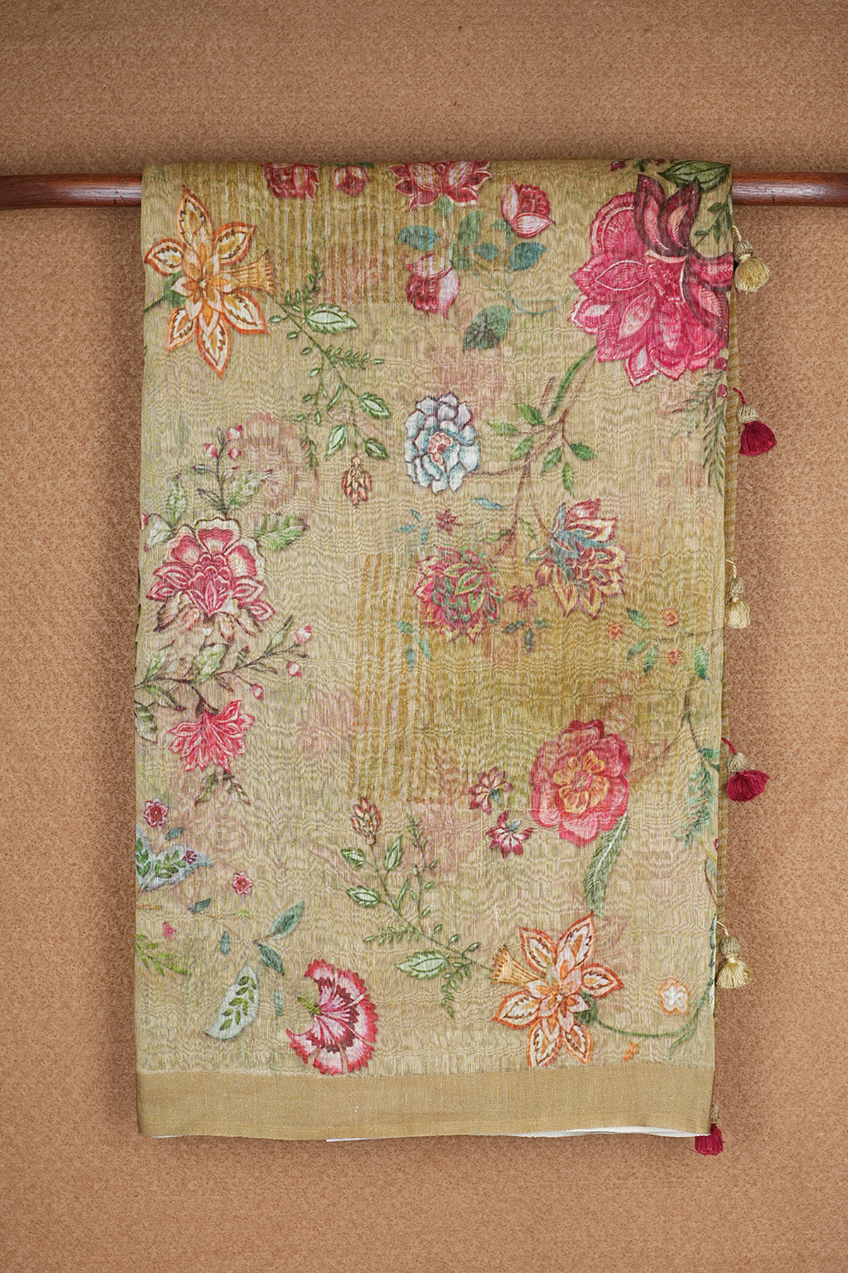 Floral Printed Peanut Brown Linen Saree