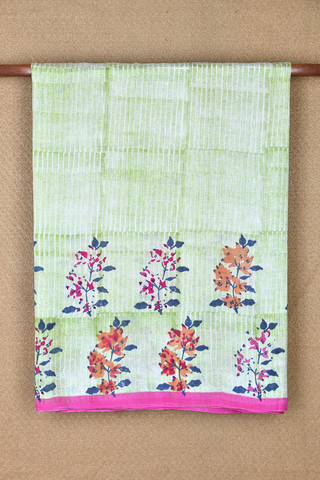 Floral Design Printed Pastel Green Tussar Silk Saree