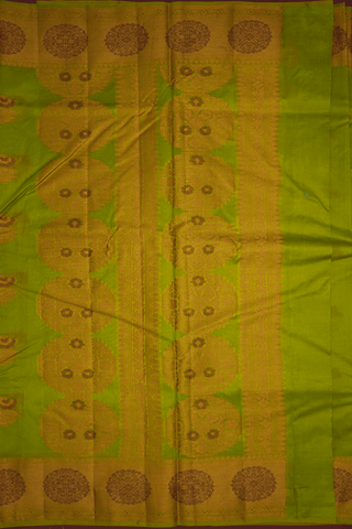 Floral Threadwork Motifs Pear Green Raw Silk Saree