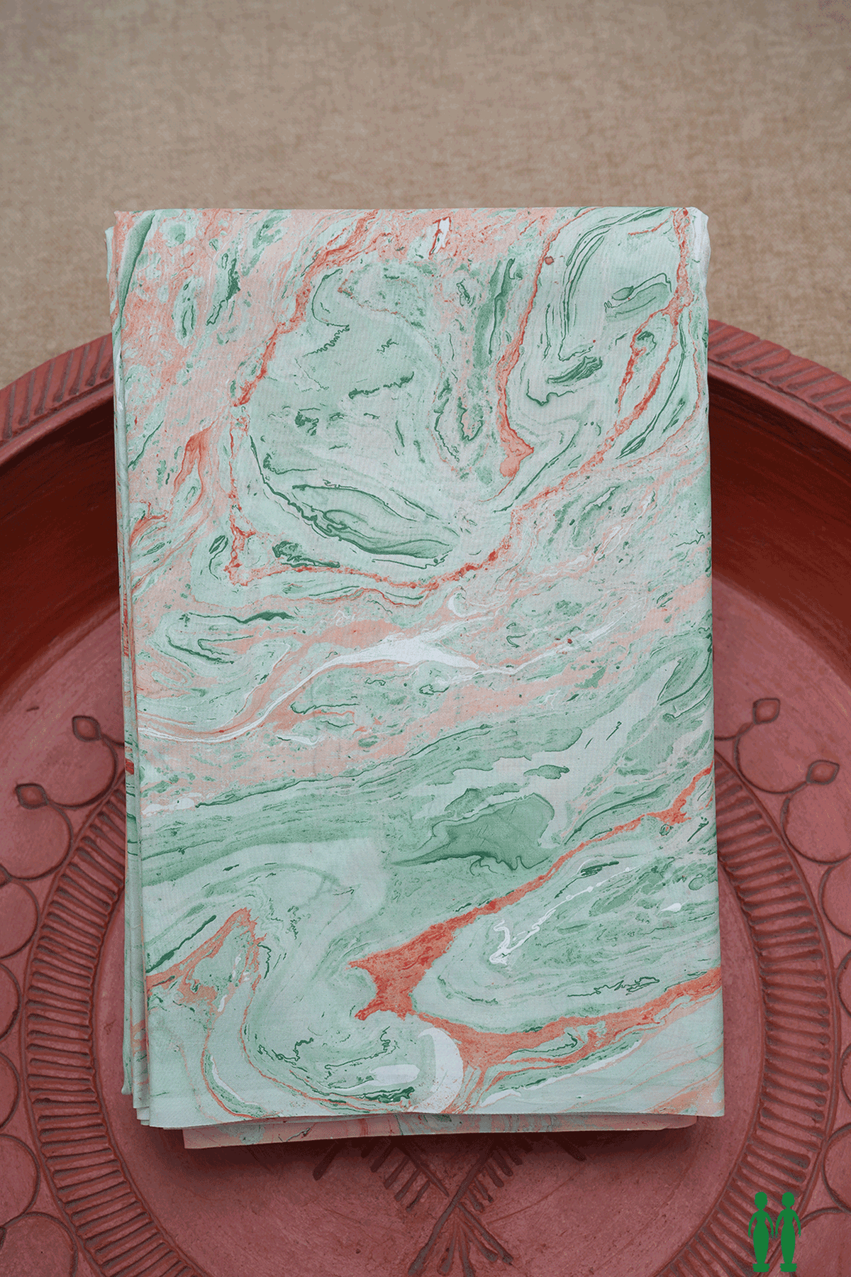 Stone Texture Design Green And Orange Hand Marble Silk Saree