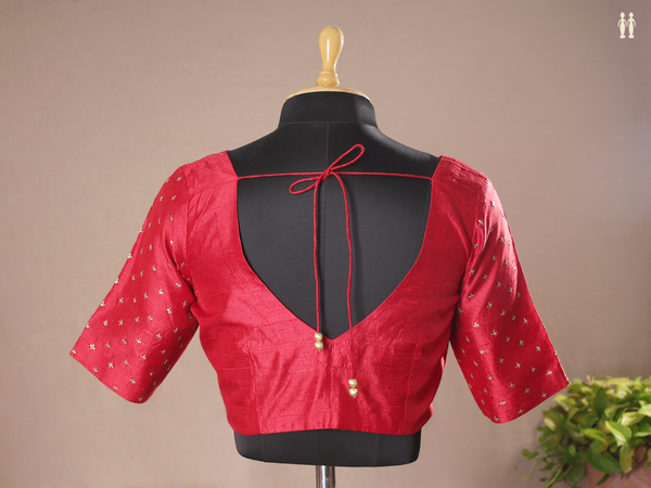 Chamki Work Crimson Red Raw Silk Readymade Blouse