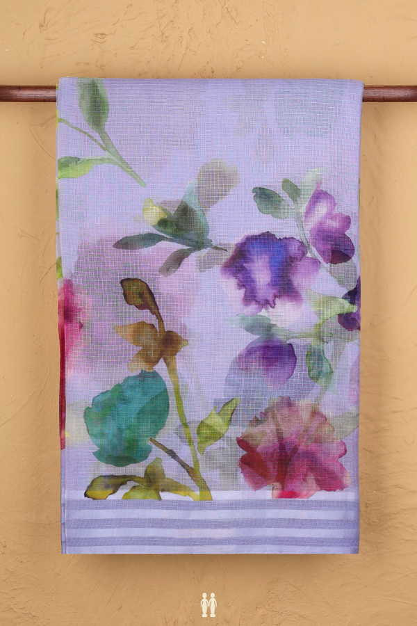 Kota Silk Saree In Pastel Lavender With Floral Printed Design
