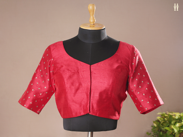 Chamki Work Crimson Red Raw Silk Readymade Blouse