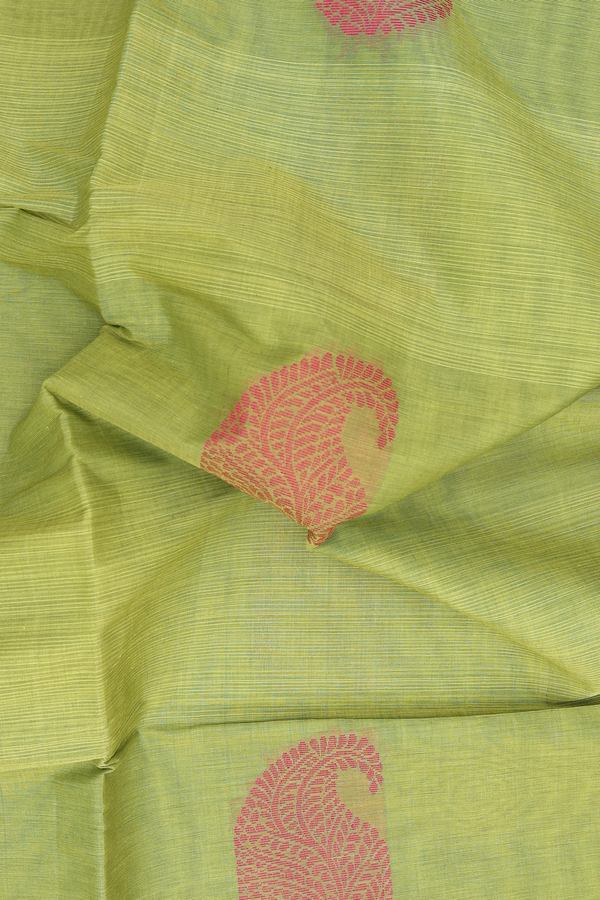 Coimbatore Cotton Saree In Green With Paisley Motifs