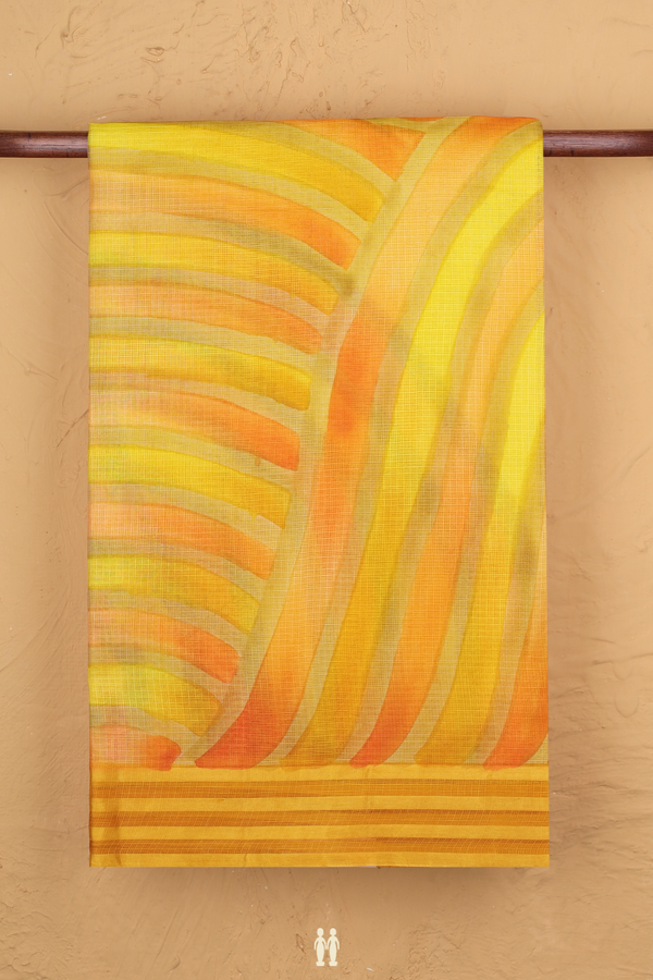 Kota Silk Saree In Yellow And Orange With Printed Design