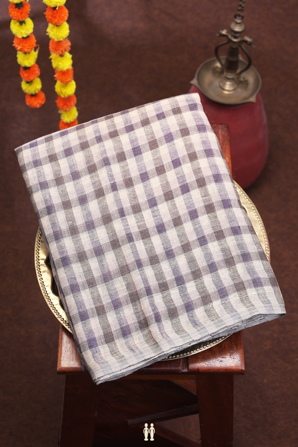 Linen Saree In Shades Of Brown With Checks Design