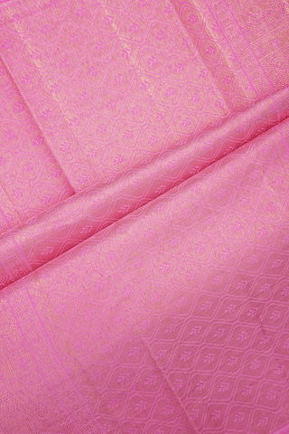 Checked Zari Border Plain Pink Kanchipuram Silk Saree
