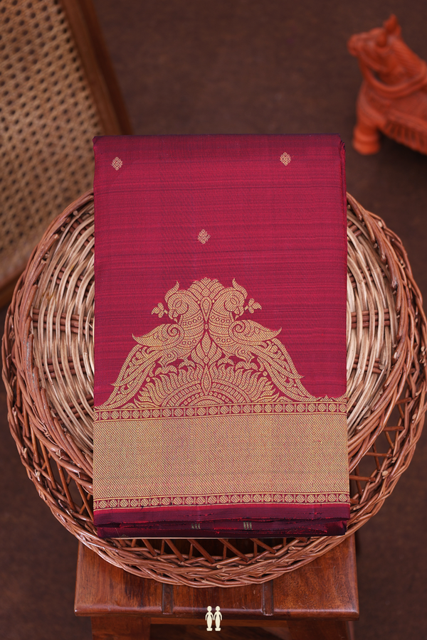 Kanchipuram Silk Saree In Burgundy Red With Zari Buttis