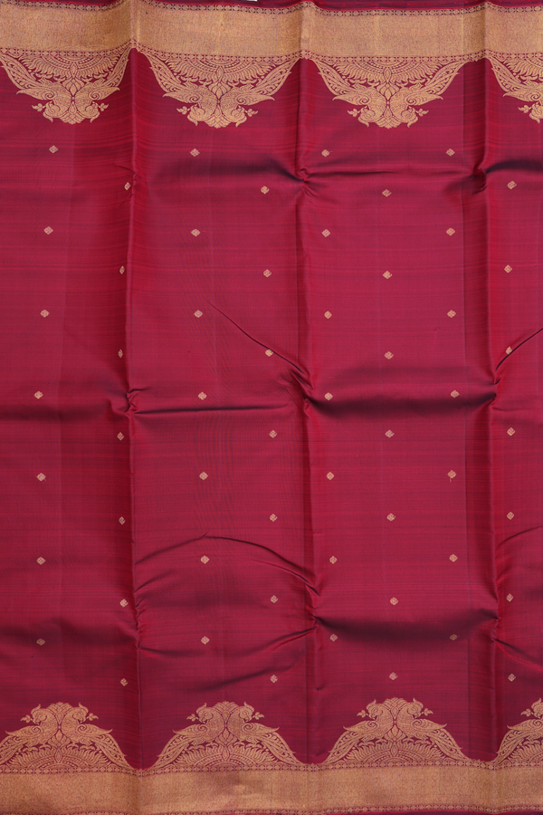 Kanchipuram Silk Saree In Burgundy Red With Zari Buttis
