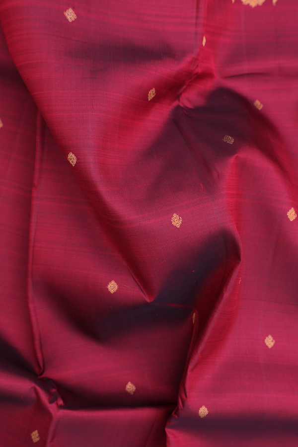 Kanchipuram Silk Saree In Burgundy Red With Zari Buttis