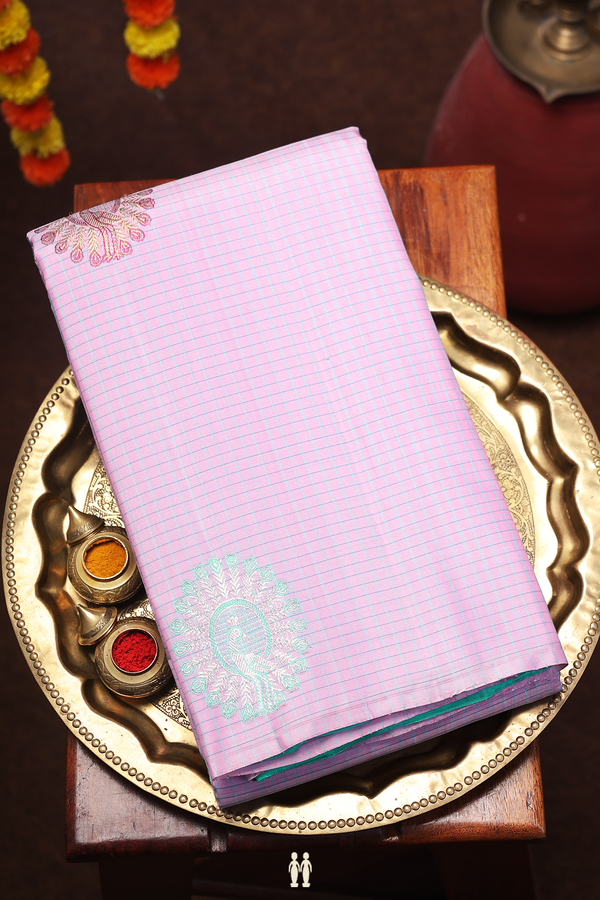 Kanchipuram Silk Saree In Lavender With Checks Along Motifs