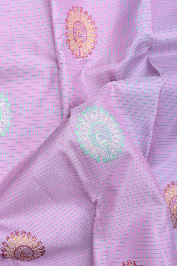 Kanchipuram Silk Saree In Lavender With Checks Along Motifs