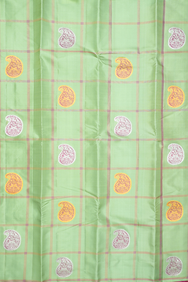 Kanchipuram Silk Saree In Green With Checks Along Buttas
