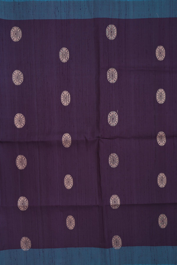 Raw Silk Saree In Dark Purple With Zari Buttas
