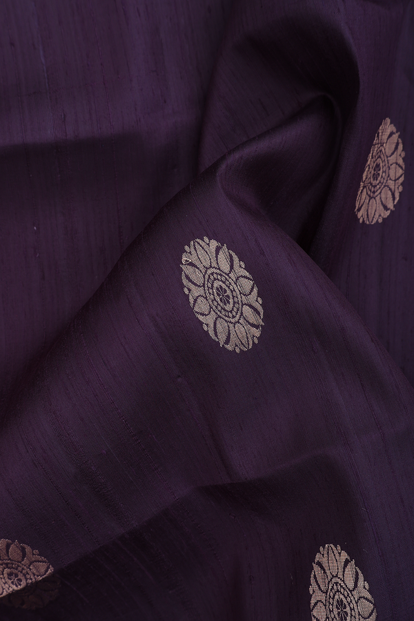 Raw Silk Saree In Dark Purple With Zari Buttas