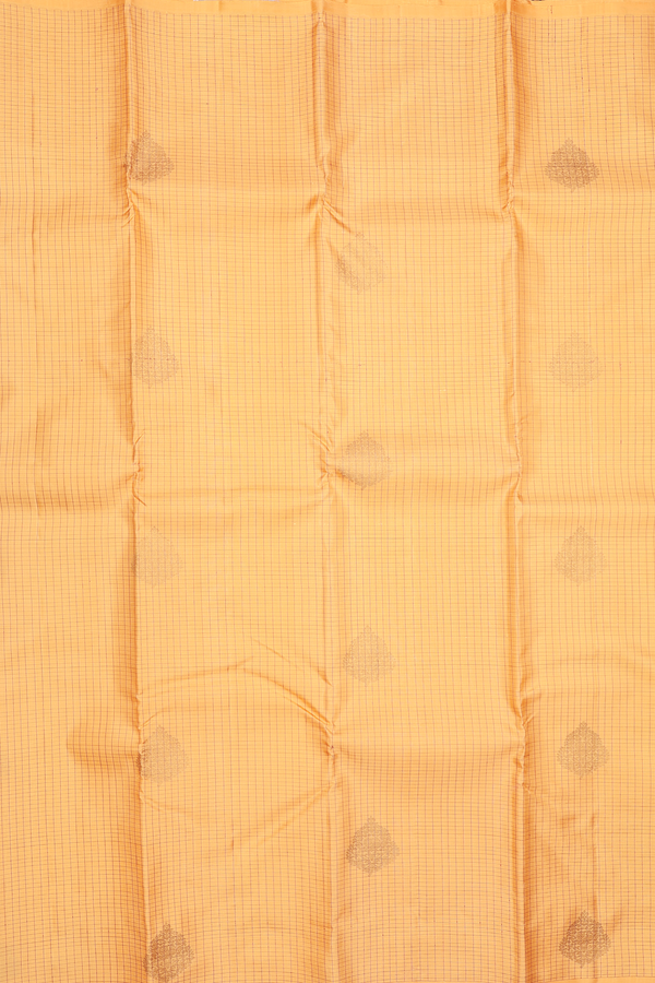 Kanchipuram Silk Saree Melon Orange With Checks Along Buttas