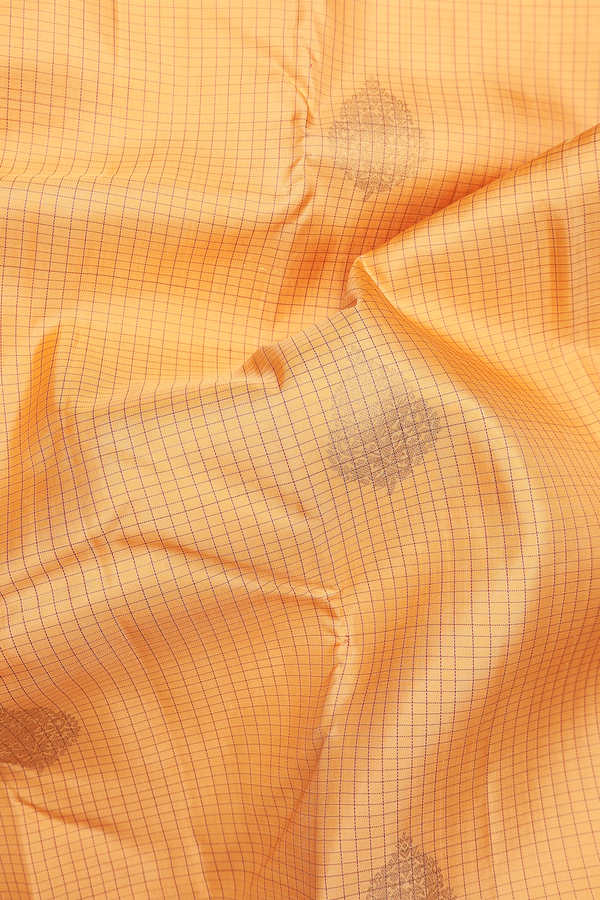 Kanchipuram Silk Saree Melon Orange With Checks Along Buttas