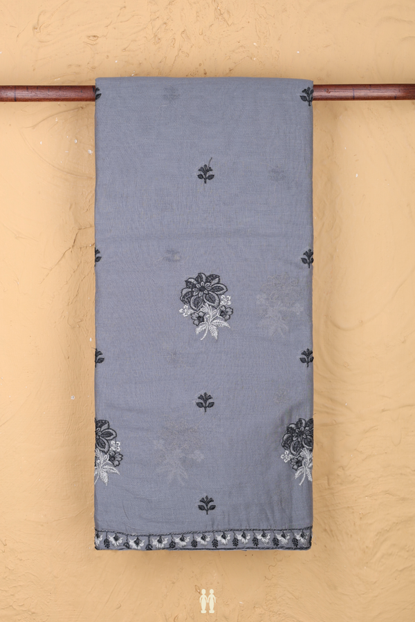 Ahmedabad Cotton Saree In Grey With Floral Buttas