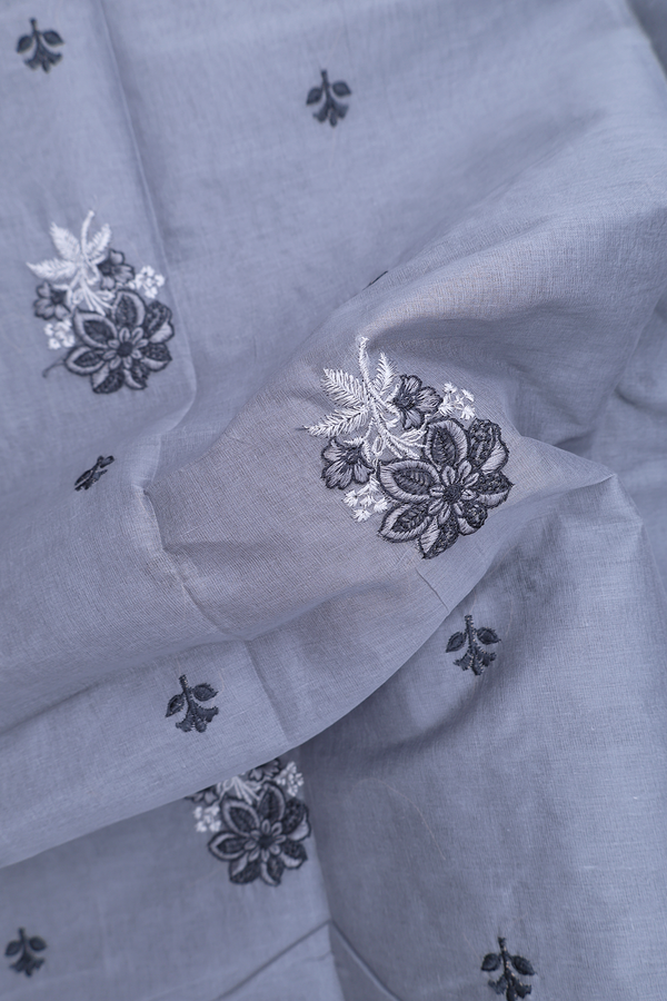 Ahmedabad Cotton Saree In Grey With Floral Buttas