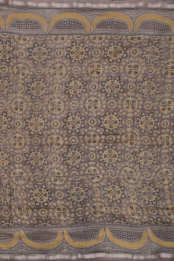 Ajrakh Cotton Saree In Brown With Allover Design