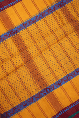 Allover Checks Design Honey Yellow Narayanpet Cotton Saree