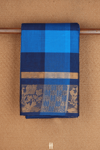 Allover Checks Design Shades Of Blue Chettinadu Cotton Saree