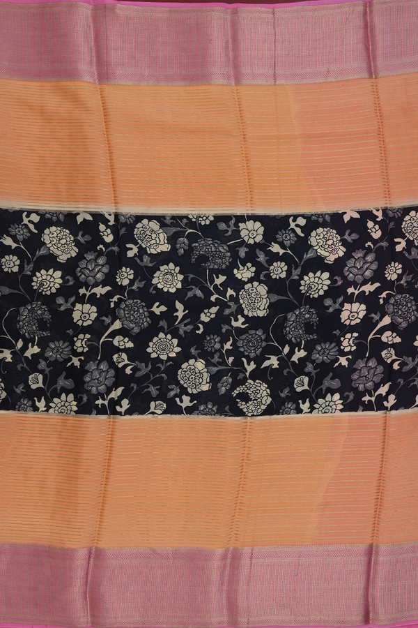 Mysore Silk Saree In Orange With Stripes Design