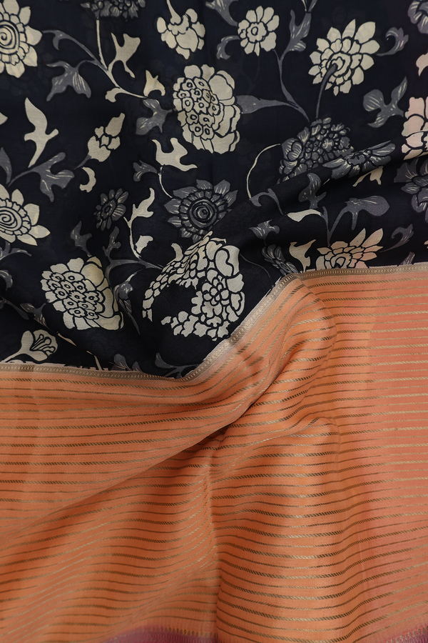 Mysore Silk Saree In Orange With Stripes Design