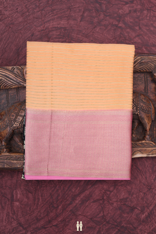 Mysore Silk Saree In Orange With Stripes Design