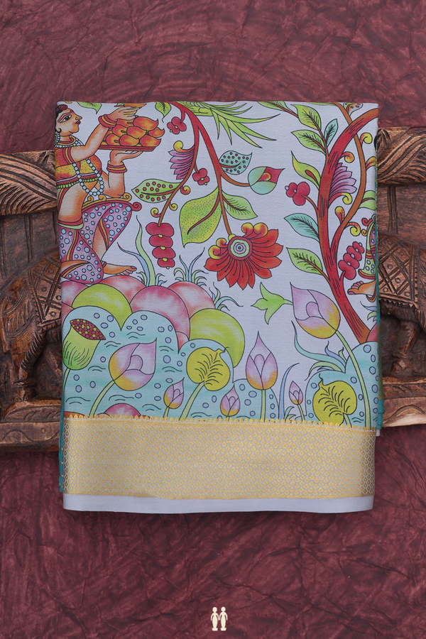 Mysore Silk Saree In Grey And Green With Half And Half Design