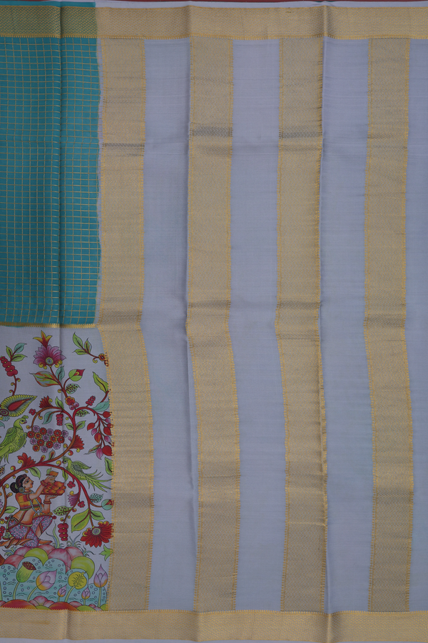 Mysore Silk Saree In Grey And Green With Half And Half Design