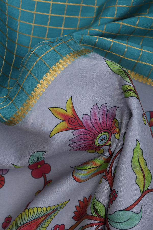 Mysore Silk Saree In Grey And Green With Half And Half Design