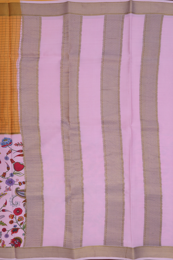 Mysore Silk Saree Pink And Orange With Half And Half Design