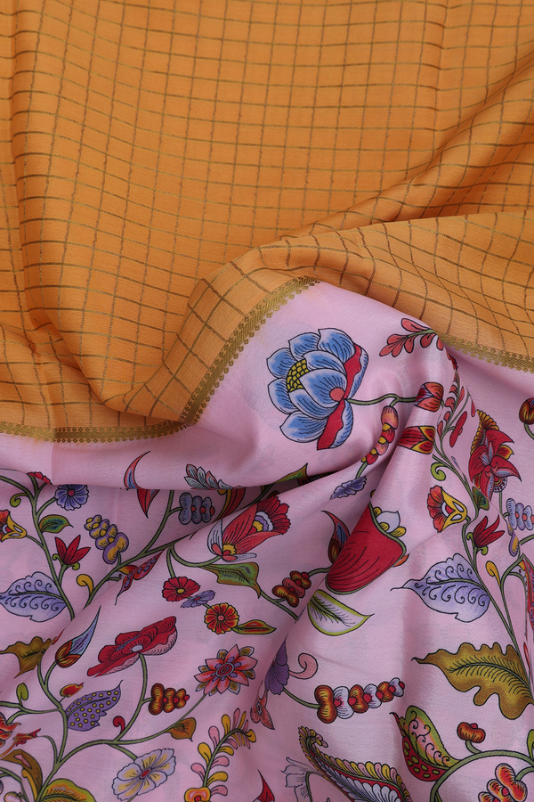 Mysore Silk Saree Pink And Orange With Half And Half Design