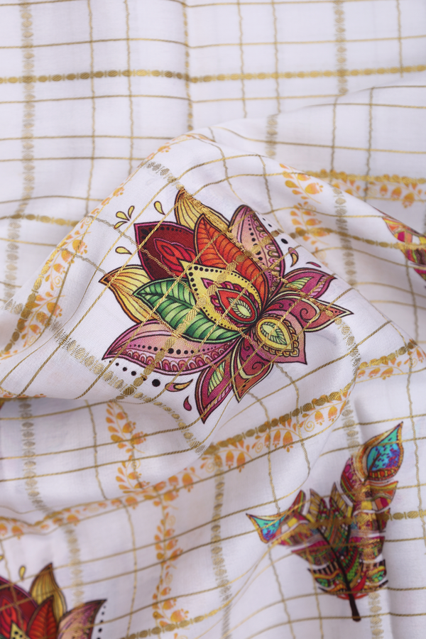 Mysore Silk Saree In White With Checks Design