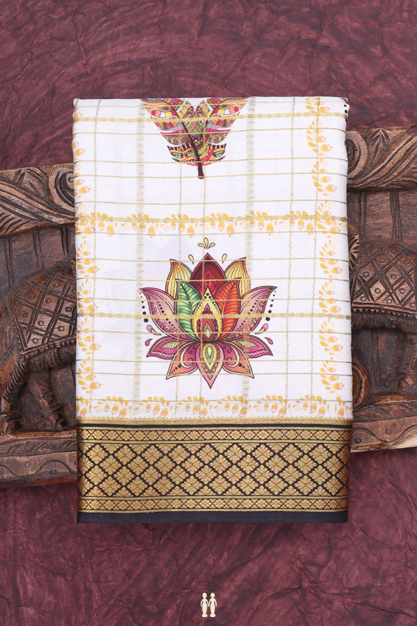 Mysore Silk Saree In White With Checks Design