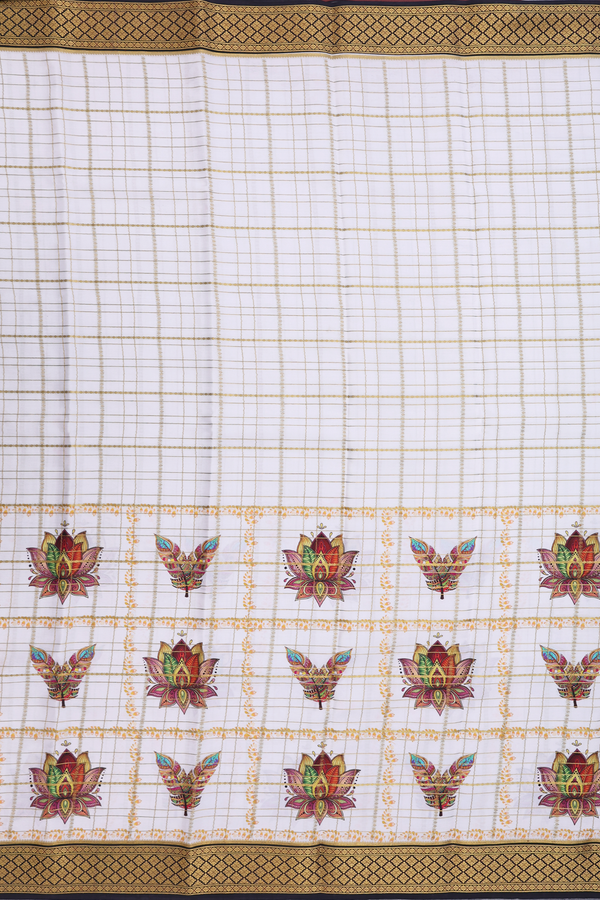 Mysore Silk Saree In White With Checks Design